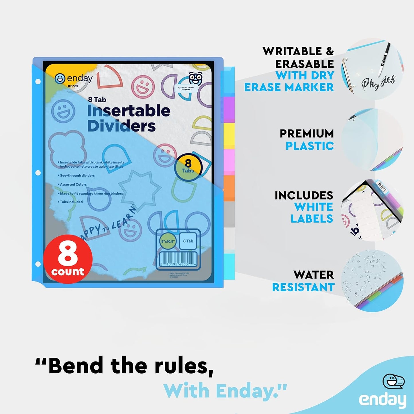 Enday Dividers with Pockets for 3 Ring Binder, 8 Subject Dividers, Plastic Multicolor 8 Pack with Tabs and Pockets