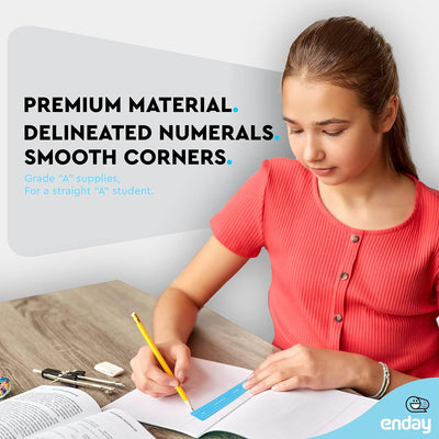 Enday Flexible Blue 12 in (30 cm) Soft Plastic Shatter Resistant Straight Edge Ruler, Bendable Kids & Adults Ruler w/Inches & Metrics