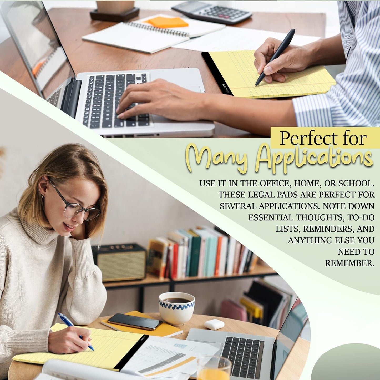 Enday Small Note Pads 5x8 Legal Pads, Legal Ruled Writing Pad with Perforated Pages, Canary Yellow Paper Jr. Legal Note Pads for Work and Note-Taking, 30 Sheets Per Notepad, 12 Pack