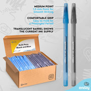 Enday Ballpoint Pens Bulk Blue and Black Pens (240 Pack) 120 Black & 120 Blue - Medium Point (1.0mm)
