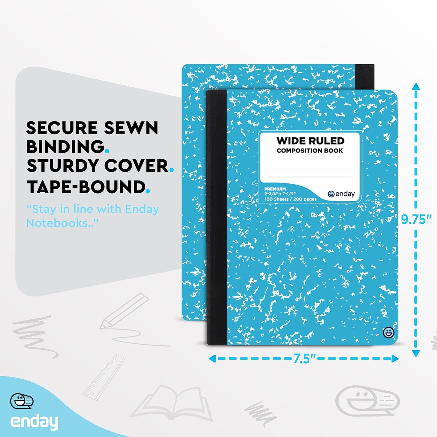 Enday Composition Notebooks Wide Ruled Paper, Colored Marble Composition Notebook Covers, 100 Sheets (200 pages) Composition Books, Marble Notebooks Wide Ruled For School, Blue And Purple, 2 Pack