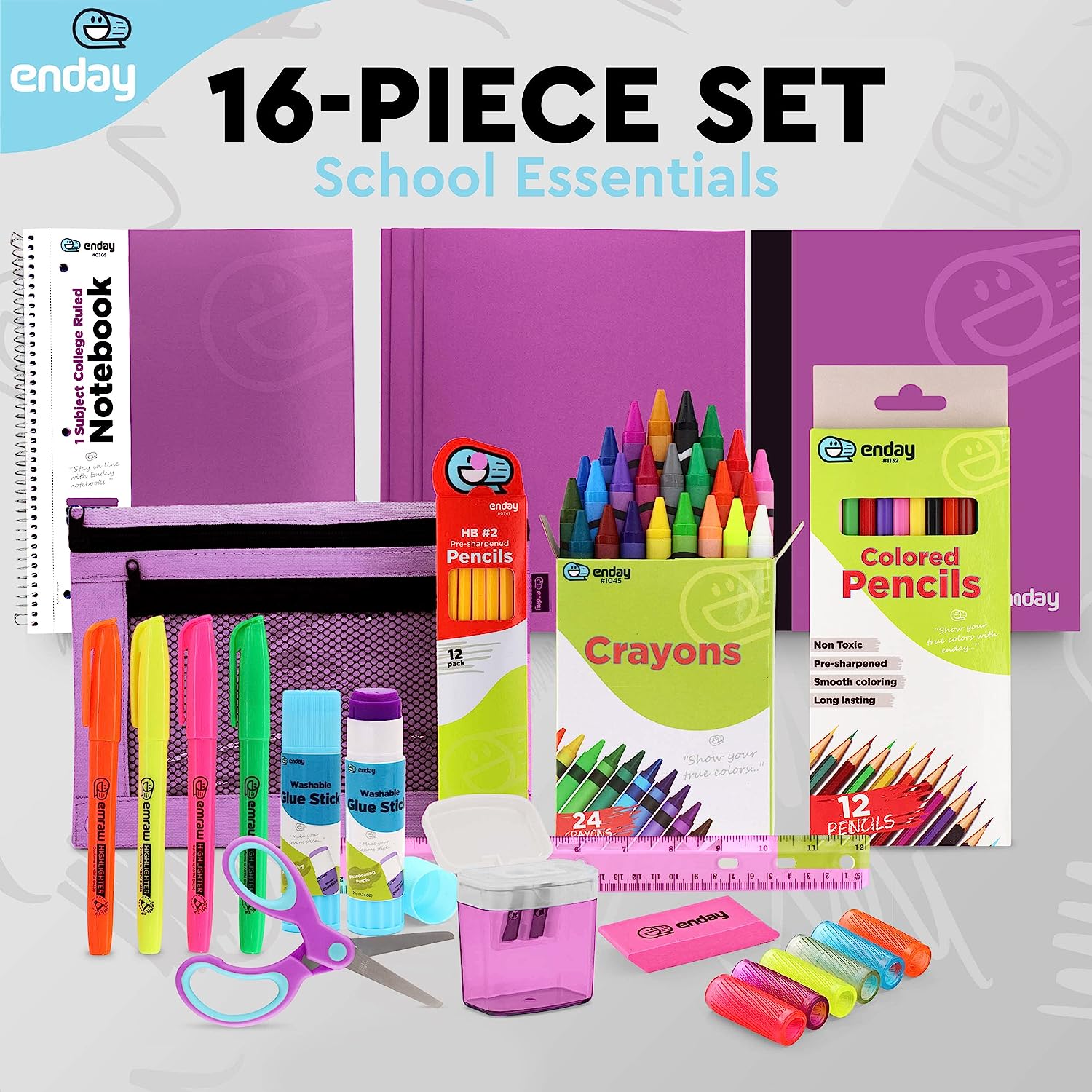  Enday Back to School Supplies for Kids, Purple School