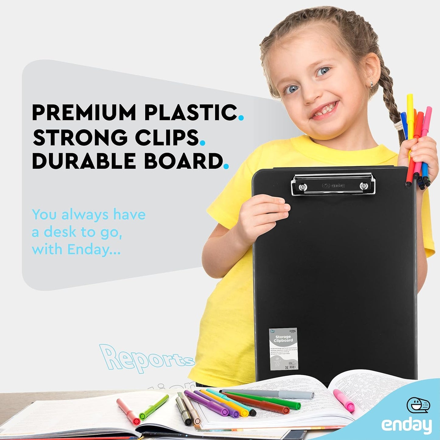 Clipboard with Storage Black, Letter Size Storage Clipboard with Compartments Case for Nurse Teachers Plastic Translucent Holds 100 Sheets Also Avail. in Green, Purple, Pink, Red, Blue, Grey-by Enday