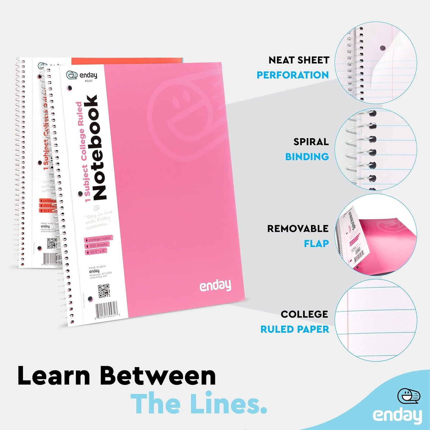 Enday Spiral Notebook College Ruled (4 Pack) Pink, Red, Blue, Purple 1 Subject Spiral Notebook, College Ruled Notebook Paper, Journal Notebook for School, Home & Office