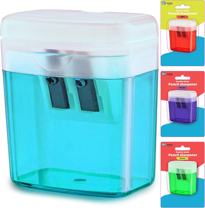 Pencil Sharpener Dual Hole Manual Blue, Jumbo Crayon Sharpener with Cover and Bin, Handheld Color Pencil Sharpeners for Large & Standard Pencils, Also Available in Red, Green, Purple, 1 Pc â€“ by Enday