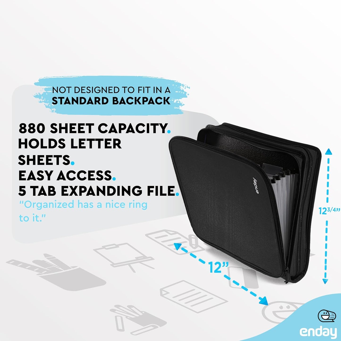 Zipper Binder 3 Ring, Large 2 Inch Binder with Zipper, 880 Sheet Capacity with Durable Handle, Multiple Pockets School Organizer, Black - by Enday