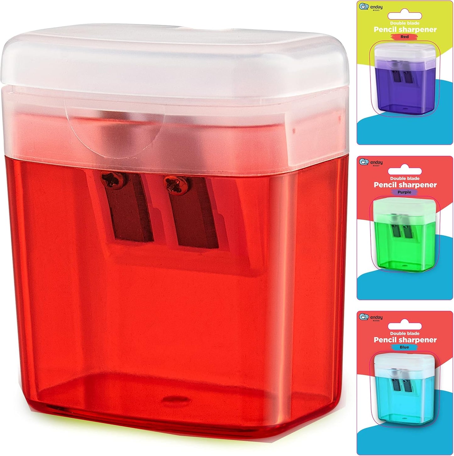 Pencil Sharpener Dual Hole Manual Blue, Jumbo Crayon Sharpener with Cover and Bin, Handheld Color Pencil Sharpeners for Large & Standard Pencils, Also Available in Red, Green, Purple, 1 Pc â€“ by Enday