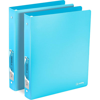 1 Inch Binders 3 Ring Blue, 1â€ Soft Plastic Flexible Cover Round Ring with a Pocket Binder, Holds 175 Sheets, School Supplies Available in Pink, Purple, Red, Green, Grey, 2 PK â€“ by Enday