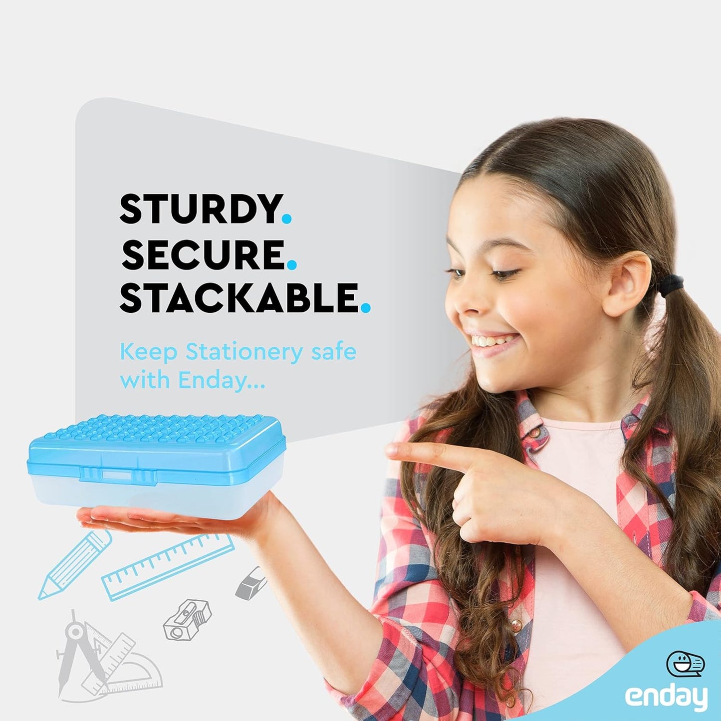 Enday Pencil Box Blue, Plastic Small Dots Pencil Case, School Storage Utility Supplies Box Organizer with Snap Closure for Kids and Adults Also Available in Pink, Grey, Purple, Red, Green, 1 PK