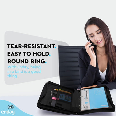 Zipper Binder 3 Ring, Large 2 Inch Binder with Zipper, 880 Sheet Capacity with Durable Handle, Multiple Pockets School Organizer, Black - by Enday