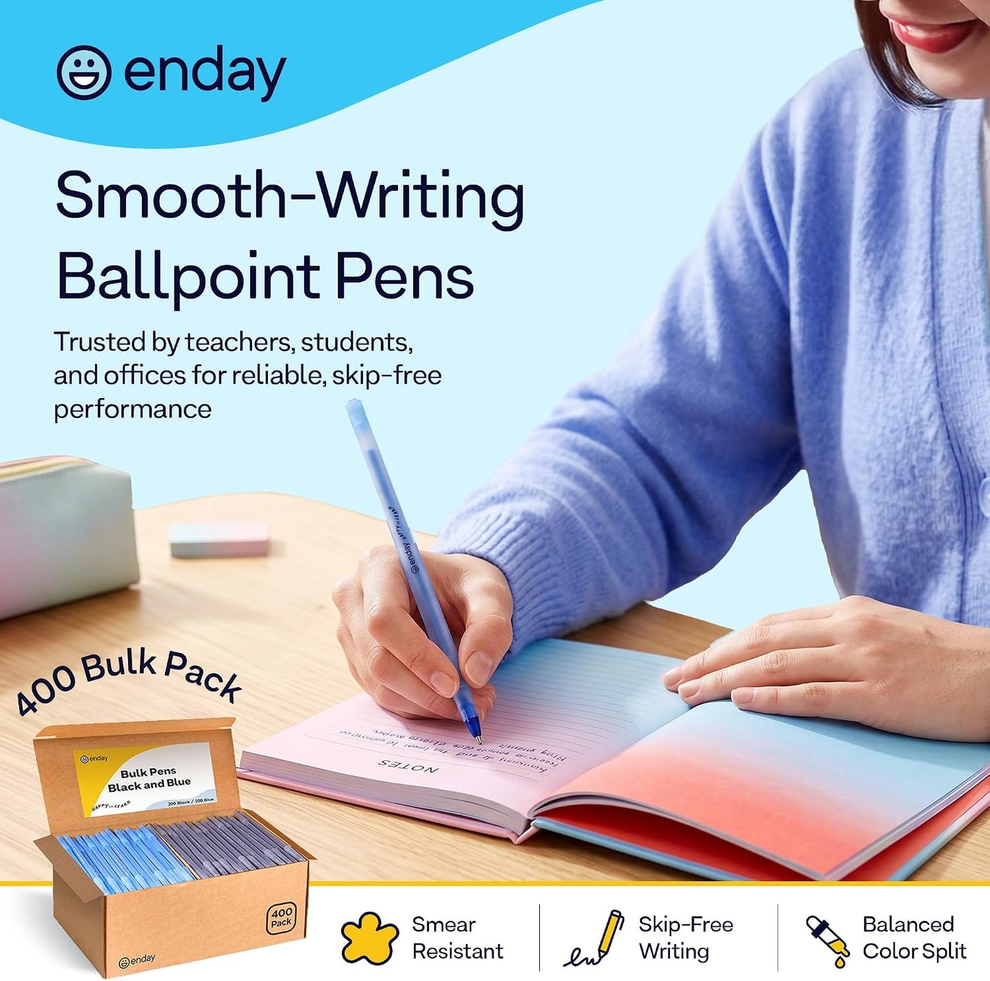 Ballpoint Pens Bulk (400 Pack) 200 Black & 200 Blue - Medium Point