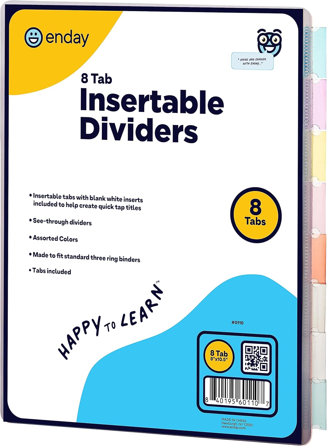 Binder Dividers with Tabs, 5 Dividers for 3 Ring Binder Standard Index Folder Dividers, Plastic Multicolor Dividers with White Insertable Tabs â€“ by Enday (5-Tab, 1 Pack)