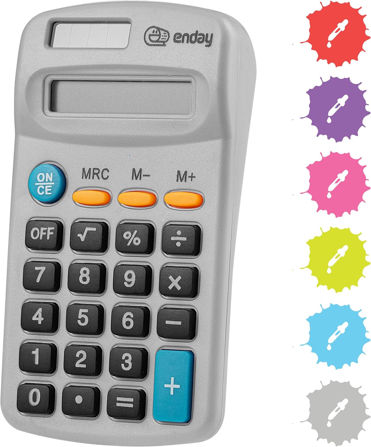 Calculator Blue, Basic Small Solar and Battery Operated, Large Display Four Function, Auto Powered Handheld Calculator School and Kids Available in Green, Red, Purple, Grey, Pink, 1 PK â€“ by Enday