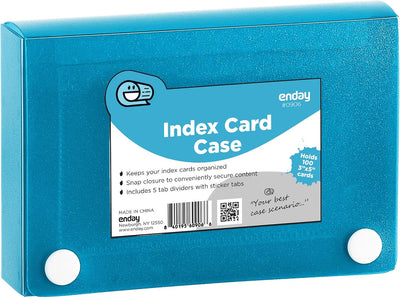 Index Card Holder Blue, 3x5 Note Flash Card Organizer Case, File Box with 5 Dividers, Notecard Box Holds 100 Cards, Also Available in Red, Purple, Green, Pink, Grey, 1 Pack â€“ By Enday