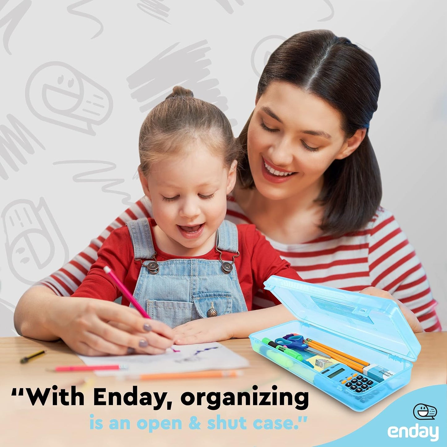 Enday Pencil Box Blue, Storage Organizer Utility Box, Multipurpose Long Ruler Length School Office Supplies Plastic Pencil Case for Kids & Adults Available in Red, Pink, Grey, Purple, Green, 1PK