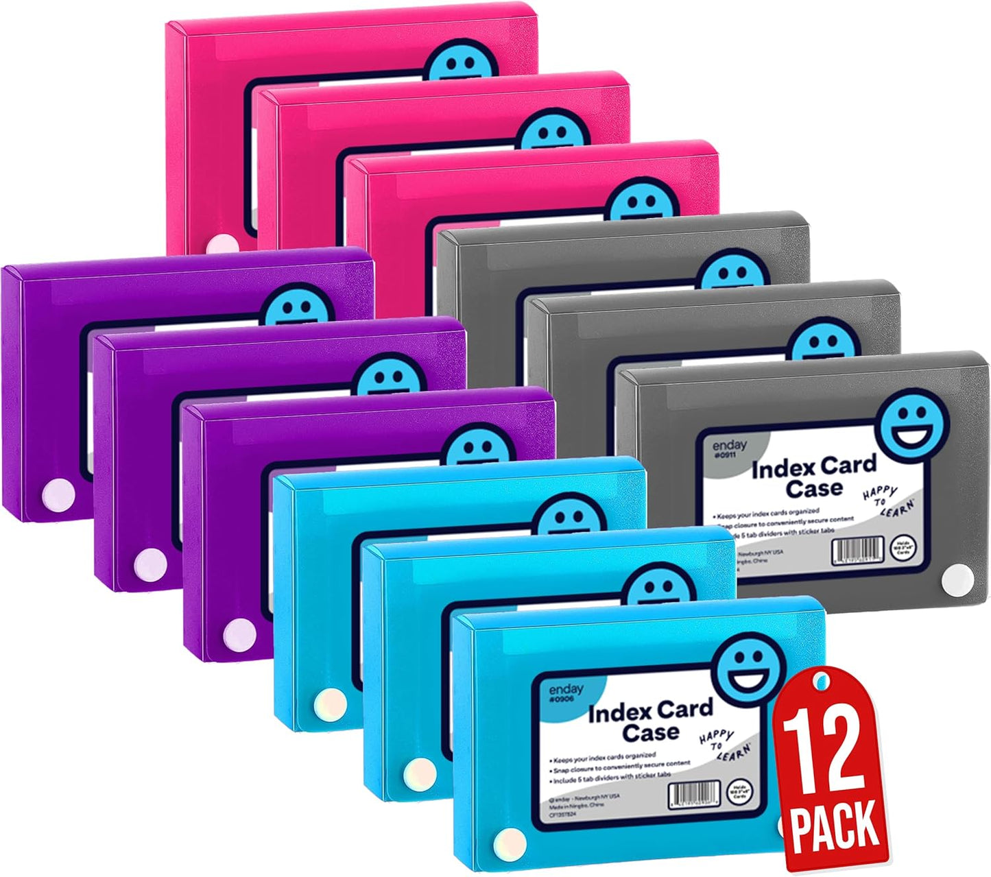 3" X 5" Index Card Case Holds 100 Cards Includes Business Card/Index Holder and 5 Tab Dividers Comes in Assorted Color â€“ (Pack of 4) By (Emraw)