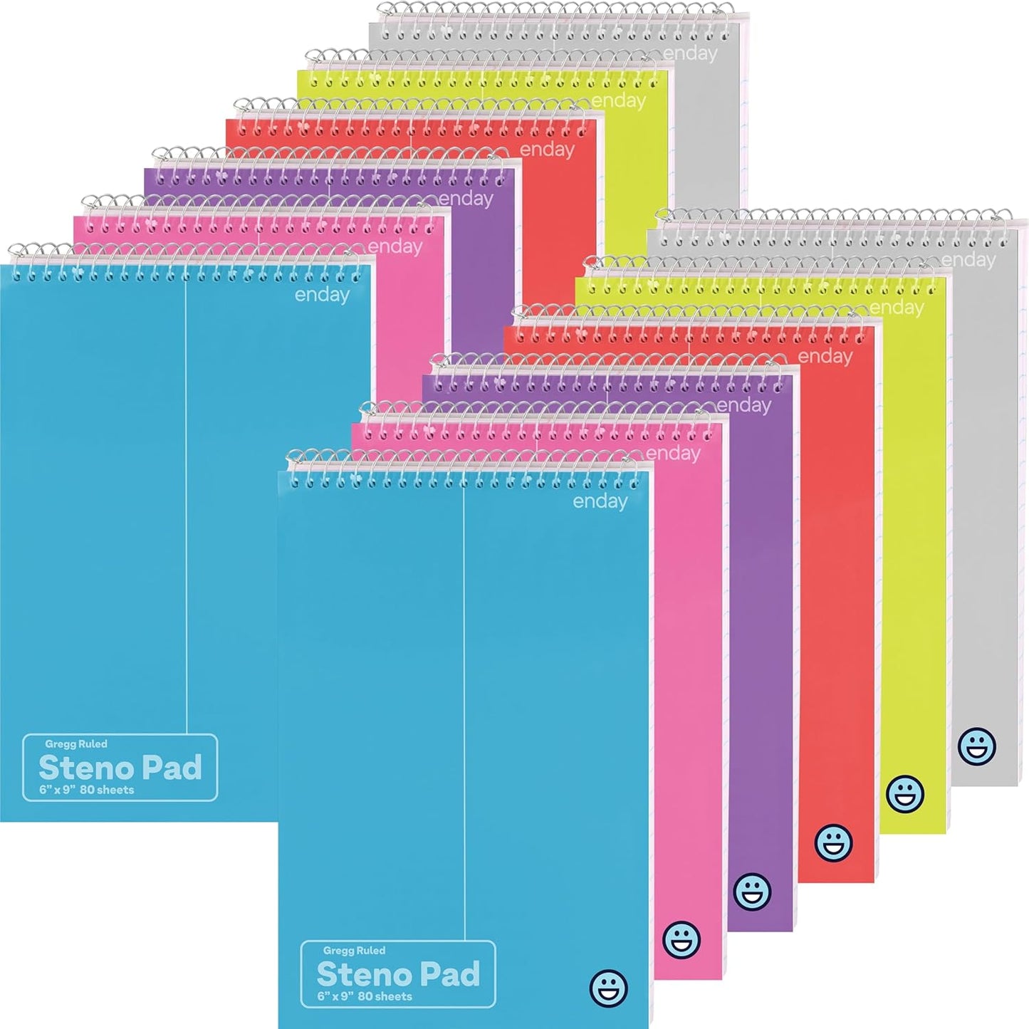 Enday Steno Pads Spiral 6 x 9 inches, Gregg Rule White Paper, 80 Sheets Steno Notebook for writing in Pink, Purple, Green, Blue, Red, Grey, Color May Vary (3 Pack)