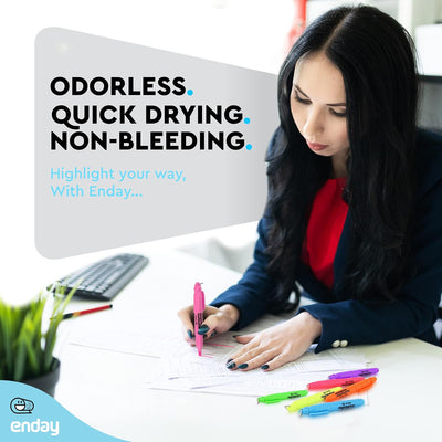 Emraw Mini Fluorescent Highlighter with Cap Clip. Smooth Glide Solid Gel Student Study Kit Assorted Colors, (12 Pack)