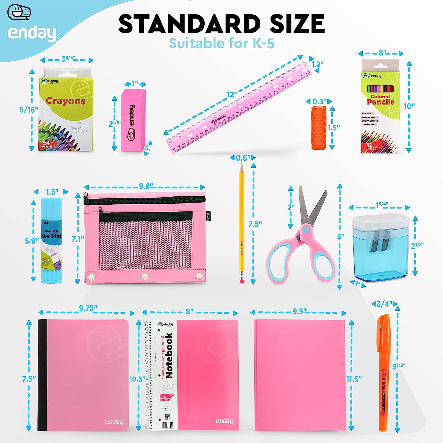 Enday Back to School Supplies for Kids Pink School Supply Box