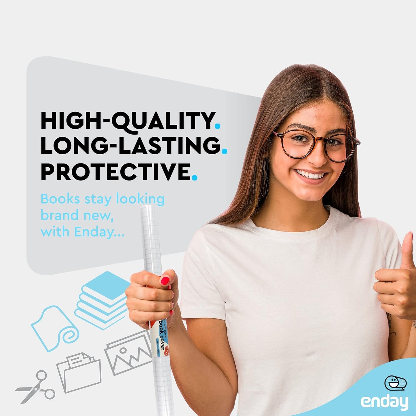 Contact Paper Clear, 13.5â€ x 5-Feet, Transparent Self Adhesive Book and Textbook Covers for Paperbacks and Hard Covers, Plastic Protective Covering Contact Paper Roll, Acid Free â€“ by Enday