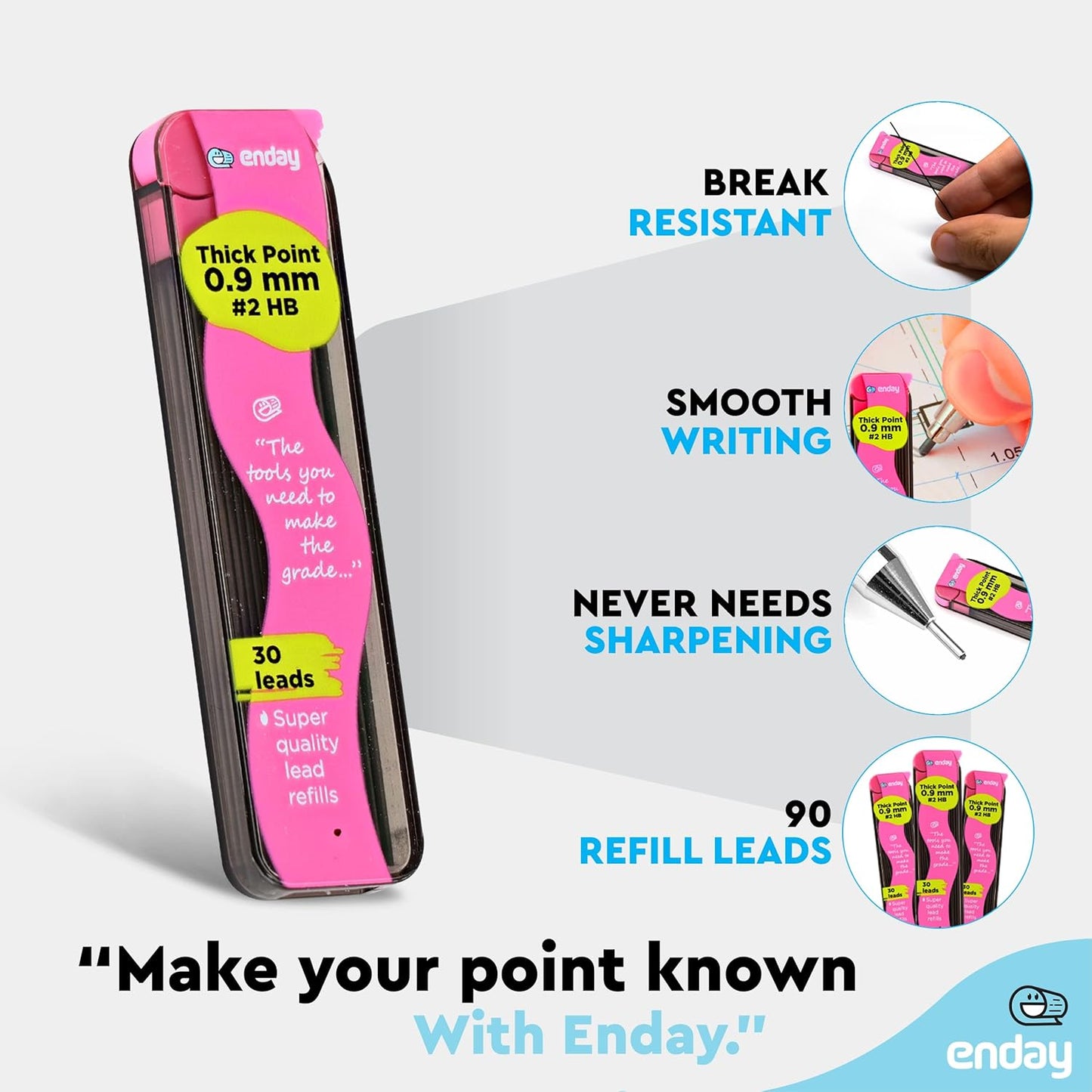 0.9 mm Lead Refill Black, Dark Anti Fading HB #2 Thick Lead Pencil Refill, Break Resistant Automatic Mechanical Pencils Refill, for School Office and Home, 30 Pieces Per Tube, Pack of 3 â€“ by Enday