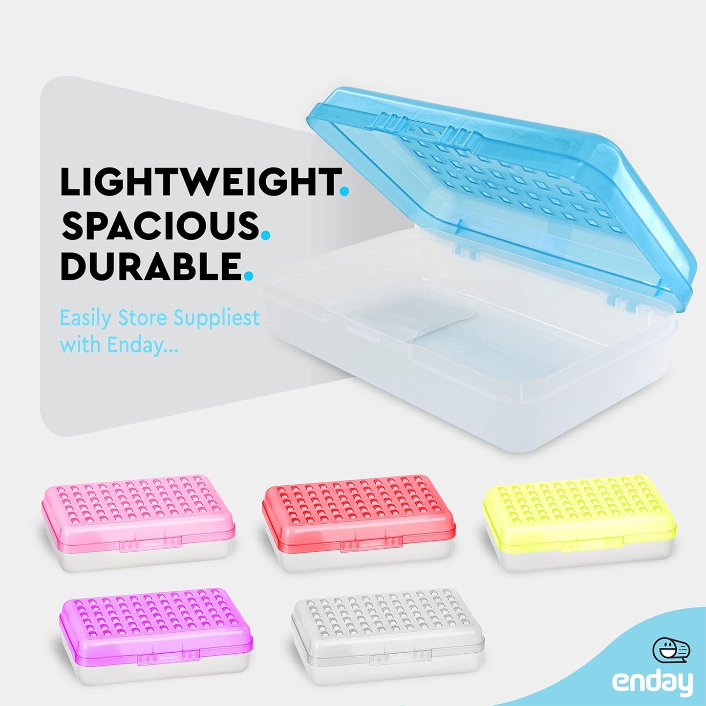 Enday Pencil Box Blue, Plastic Small Dots Pencil Case, School Storage Utility Supplies Box Organizer with Snap Closure for Kids and Adults Also Available in Pink, Grey, Purple, Red, Green, 1 PK