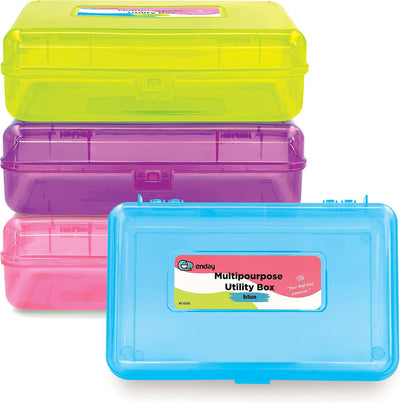 Emraw Utility Storage Box - Bright Color Multi Purpose Pencil Box for School Supplies Durable Plastic Pencil Box, Small Plastic Pencil Case, mini Organizer Storage Box (Random 4-Pack)