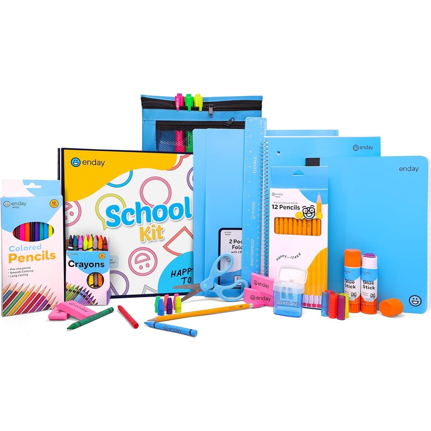 Enday Back to School Supplies for Kids, Blue School Supply Box Grades K-5, Premium Quality Kids School Supplies Kit, Kindergarten School Supplies for Girls and Boys, 78 Piece Set