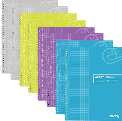 Emraw Graph Paper Notebook (8 Pack) Grid Notebook, Graph paper spiral notebook, Graph notebook, 4 Squares per inch Grid paper notebook, White Paper Quad Ruled Spiral Assorted Colors - by Enday