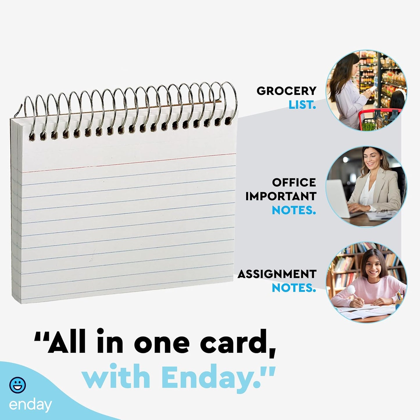 Emraw Spiral Index Cards 3x5 Ruled (4 Pack) - Spiral Bound Index Cards, 50 Page Index Card Book, Bound Flash Cards for Studying, Lined Note Cards for Office, School Supply, College