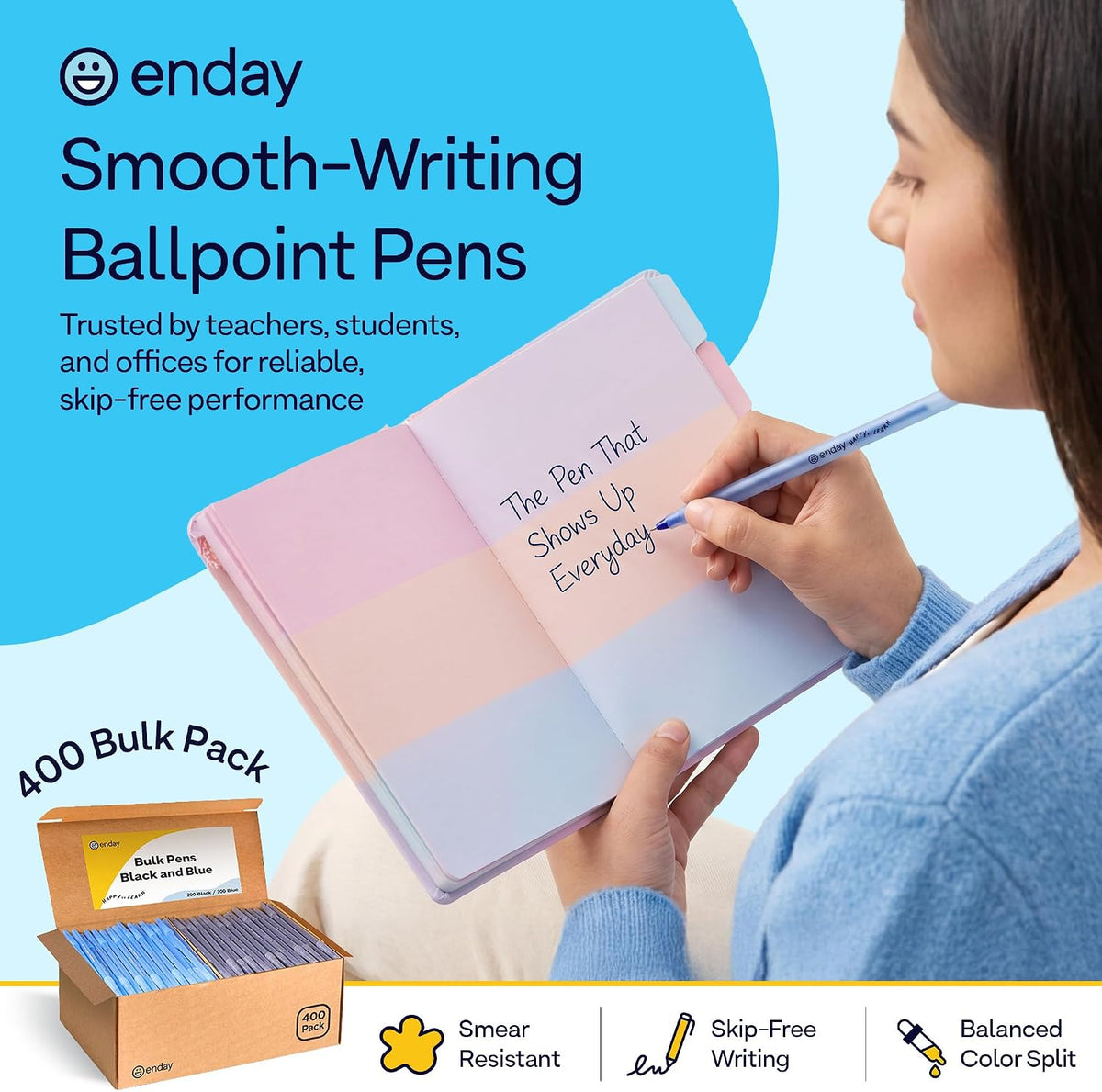 Ballpoint Pens Bulk (400 Pack) 200 Black & 200 Blue - Medium Point