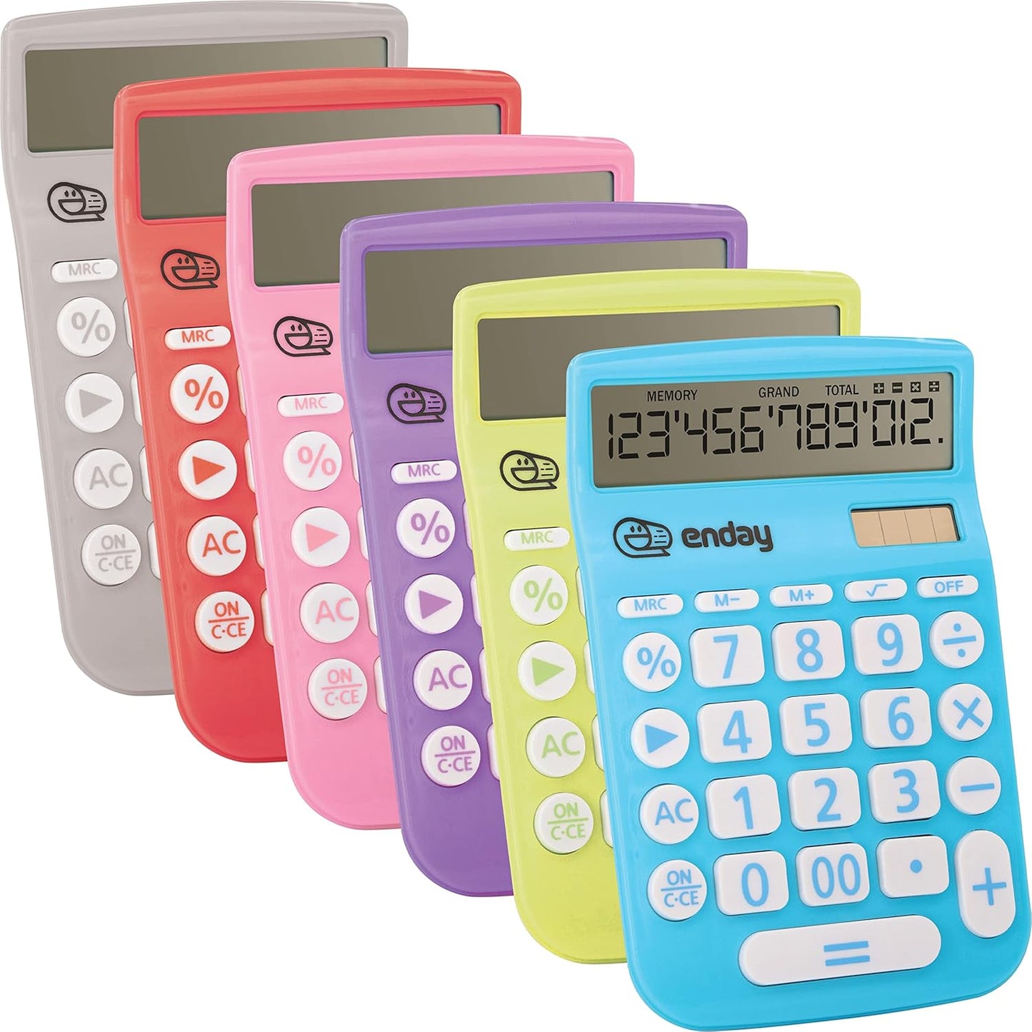 Enday Solar Powered 12-Digit Calculator - Blue, Large Display, Perfect for Office & School