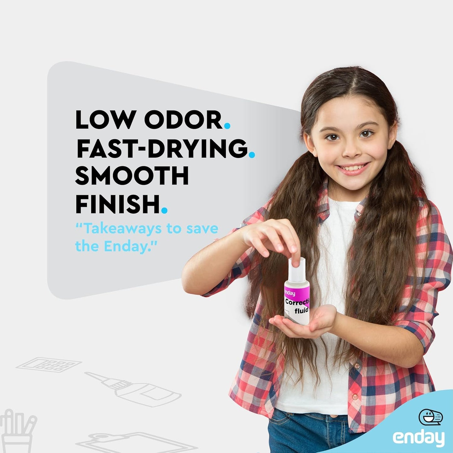 Enday Liquid Correction Fluid Pack of 4, White Fluid .7 fl. Oz. / 20 ml Multi-Purpose Smooth Corrector for school, Office, and Home – by Enday
