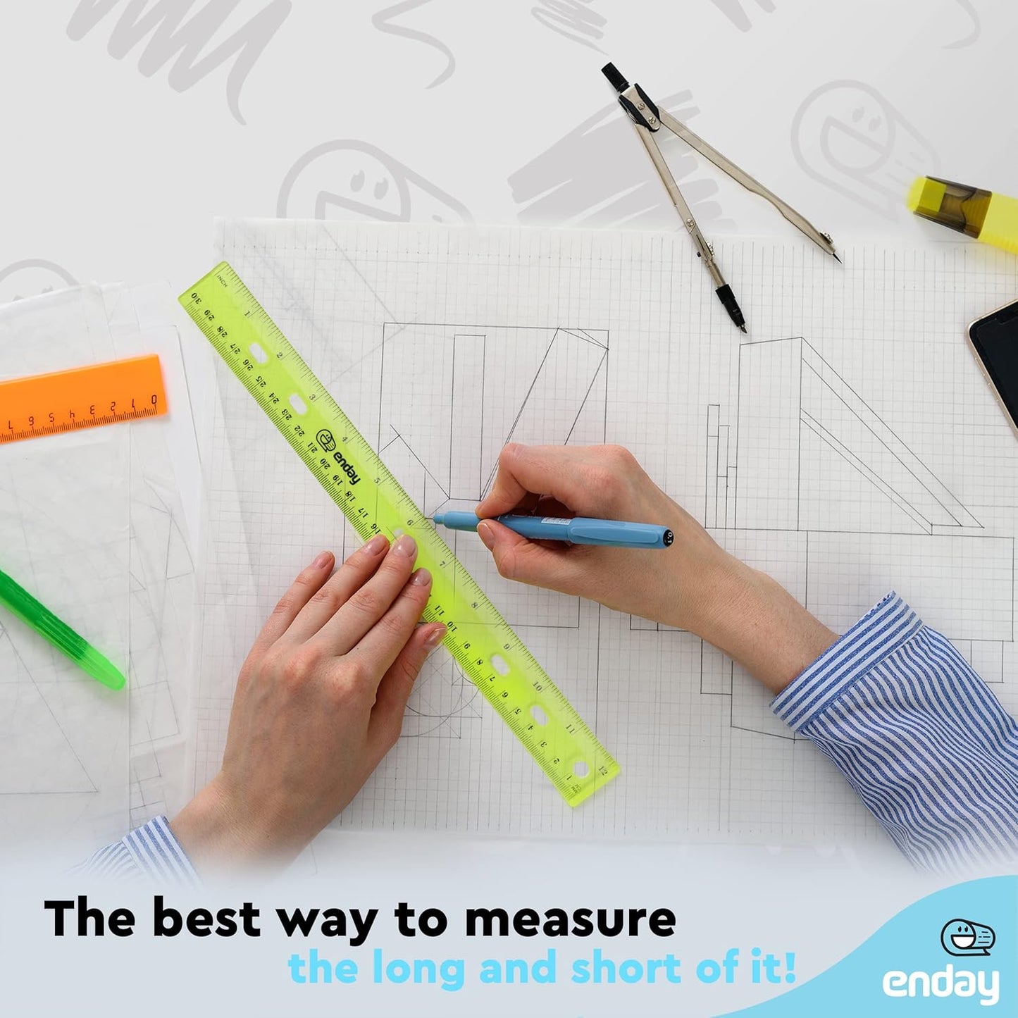 Emraw 12 inches Jeweltones Color Ruler - Designed in Blue, Pink, Green and Orange â€“ Great for School, Home, & Office - 8 Pieces