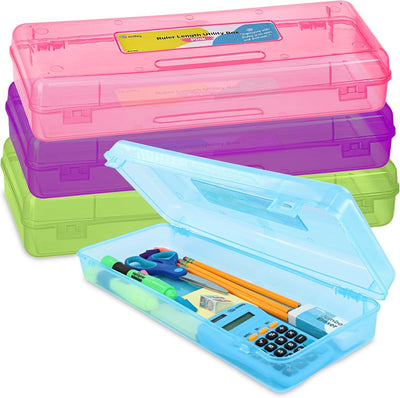 Emraw school pencil box - Multipurpose Ruler Length Utility Box, pencil box for girls and boys pencils box to store pens and pencils, durable Plastic box & plastic pencil holder (4-Pack)