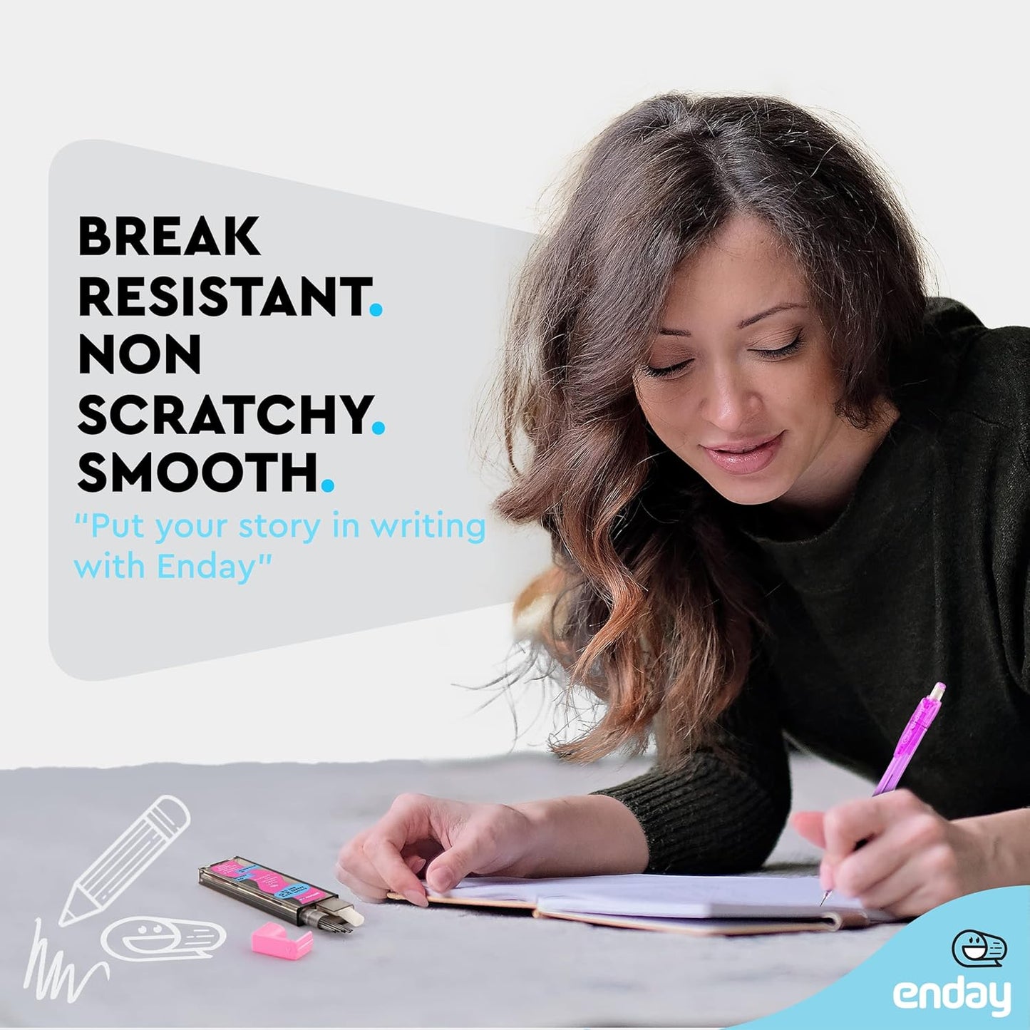 Enday Mechanical Pencil Refills, Black HB #2 Lead, White Eraser, Pack of 3 (30 Leads & 6 Erasers)