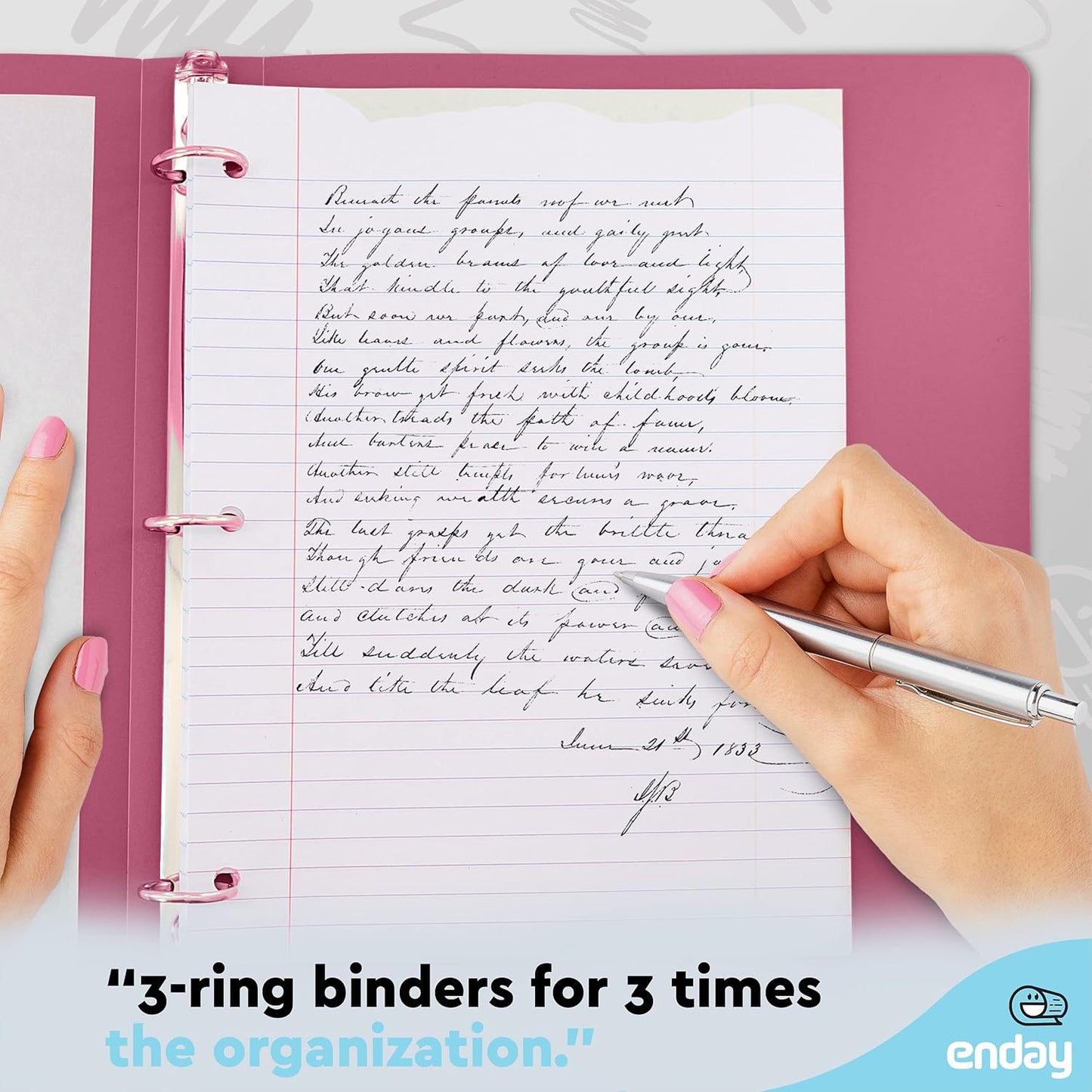 1 Inch Binders 3 Ring, 1” Soft Plastic Flexible Cover Round Ring with a Pocket Binder, Holds 175 Sheets, Binders for Home and School Supplies in Purple, Red, Pink and Grey (Pack of 4) – by Enday