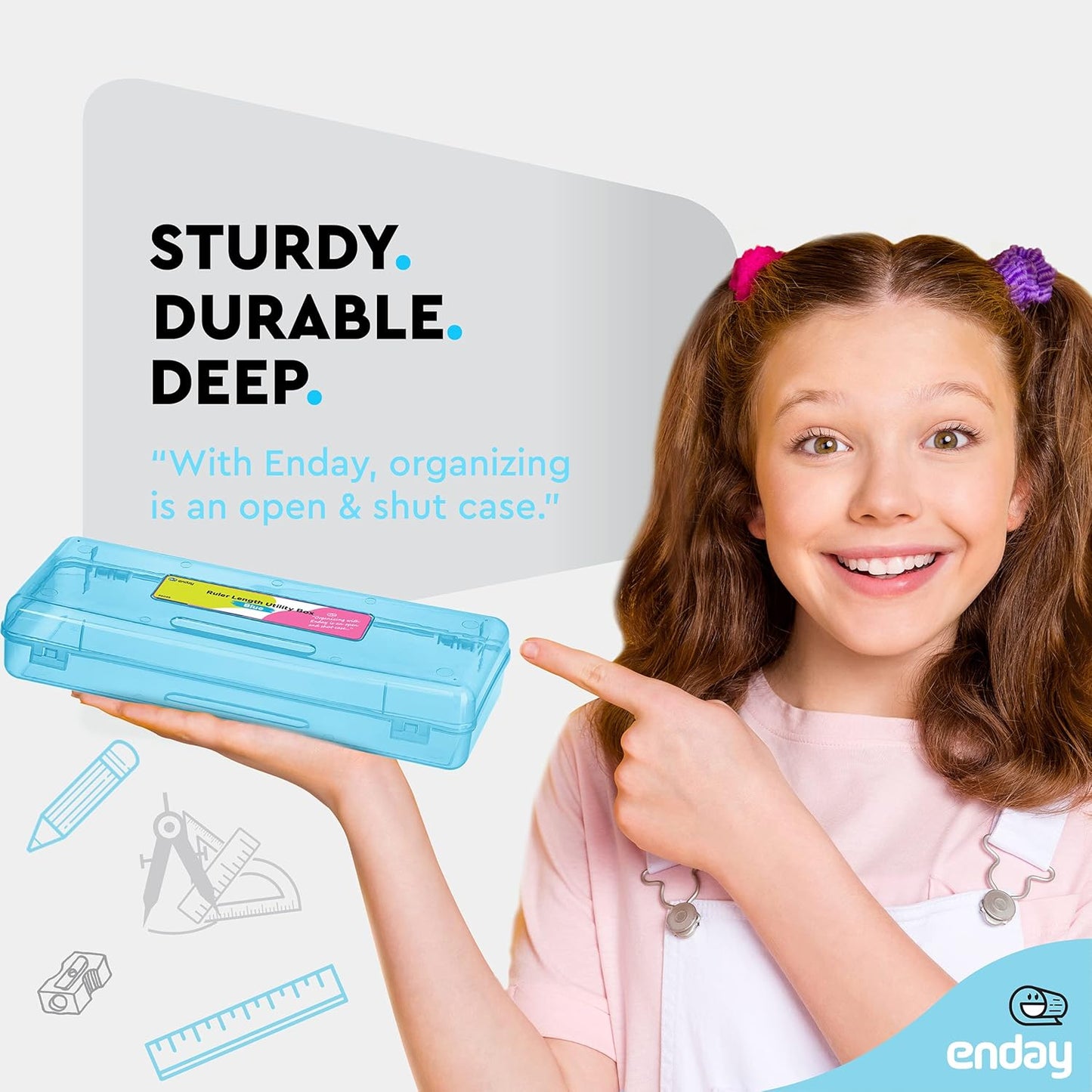 Enday Pencil Box Blue, Storage Organizer Utility Box, Multipurpose Long Ruler Length School Office Supplies Plastic Pencil Case for Kids & Adults Available in Red, Pink, Grey, Purple, Green, 1PK