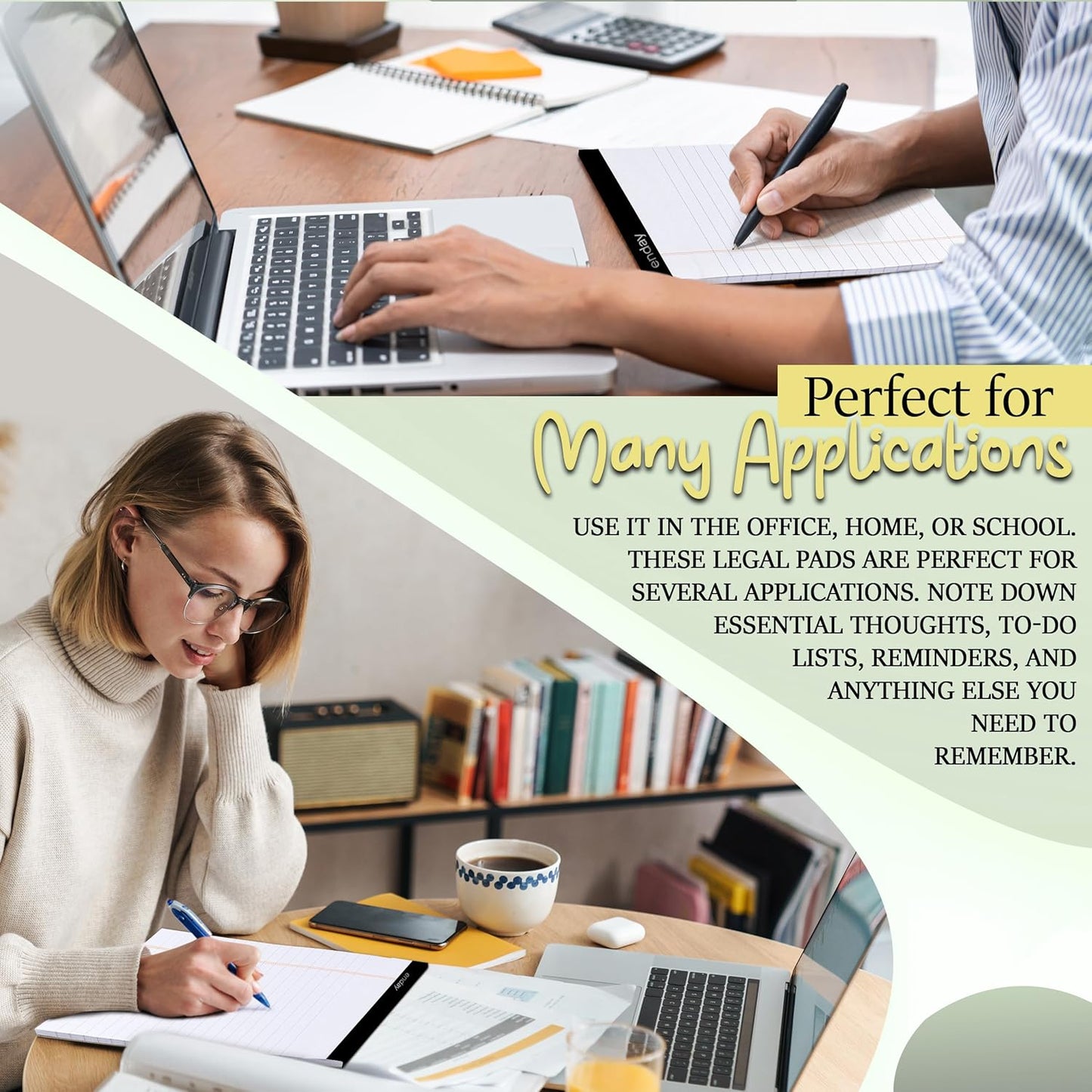 Enday Legal Pads 8.5 x 11 Inch, (12 Pack) 50 Sheets per Notepad, White Note Pads, Legal Ruled Writing Pad with Perforated Pages, White Paper Legal Pad for Work and Note-Taking.