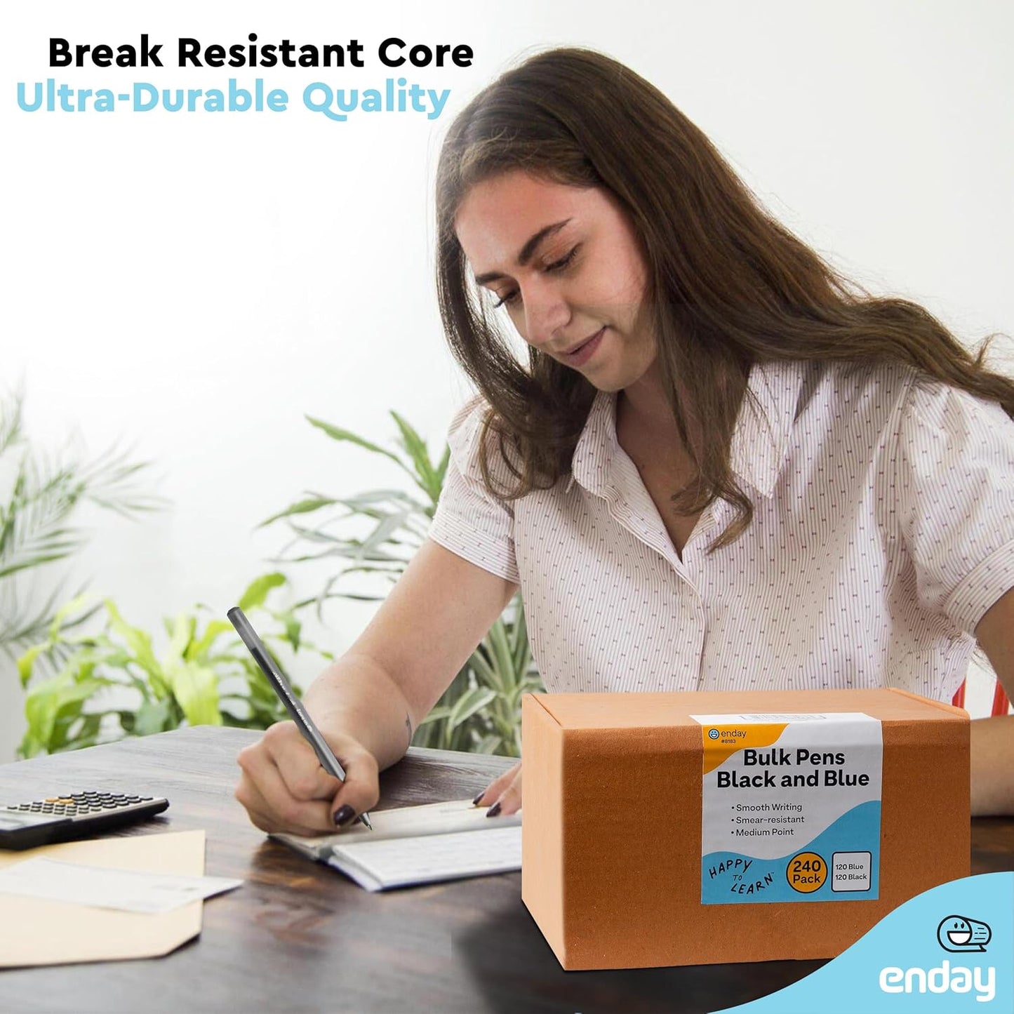 Enday Ballpoint Pens Bulk Blue and Black Pens (240 Pack) 120 Black & 120 Blue - Medium Point (1.0mm) Flexible Round Barrel For Writing Comfort, Pens Bulk for School, Home and Office.