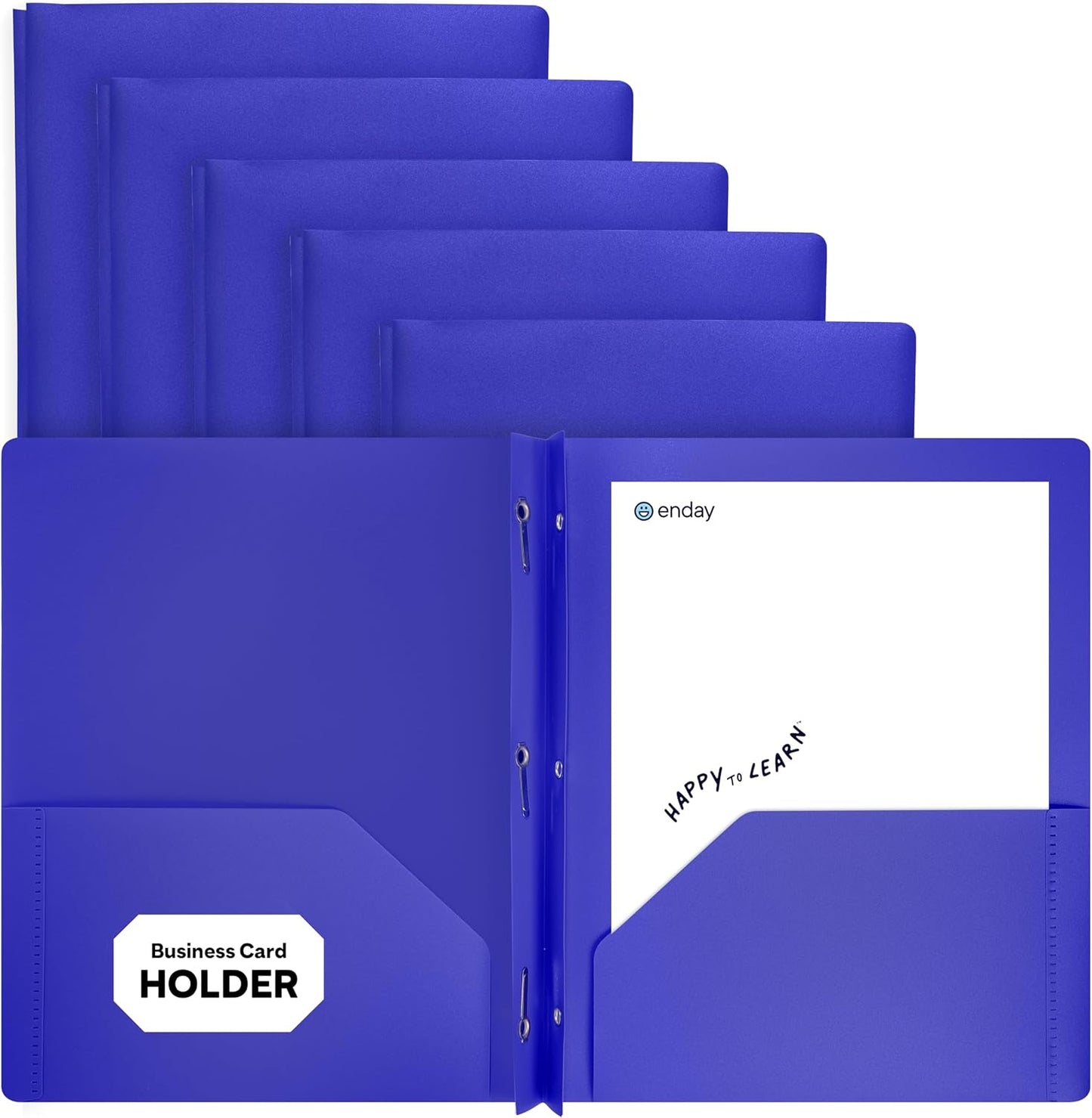 Plastic Folders with Pockets and Prongs Black, Two Pocket Folder with Brads, 3 Prong Folders with Pockets for Letter Size Sheets (6 Pack) - by Enday