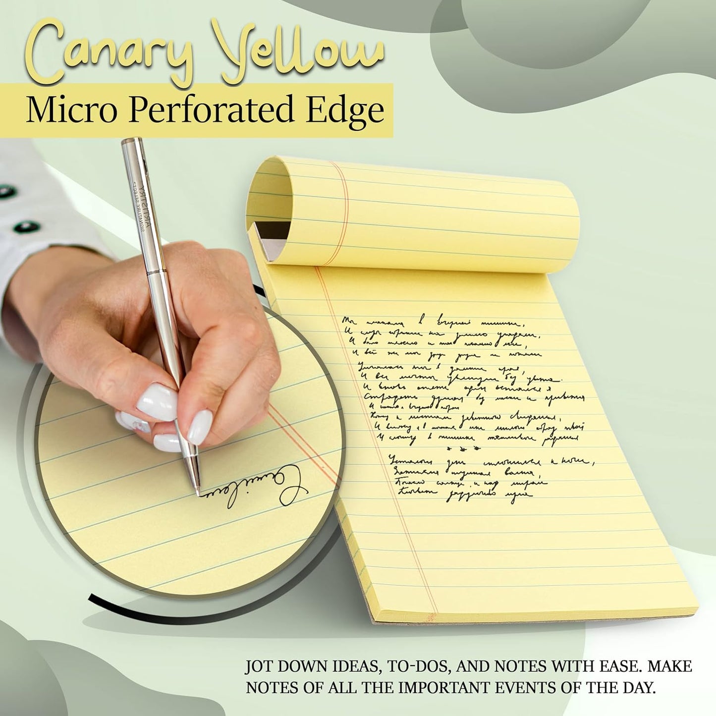 Emraw Jr. Legal pad, legal/wide Ruled Writing Pad. Perforated Edge. 5" X 8" Canary Yellow, Universal, Junior Size 50 sheets per Pad (Pack of 6)