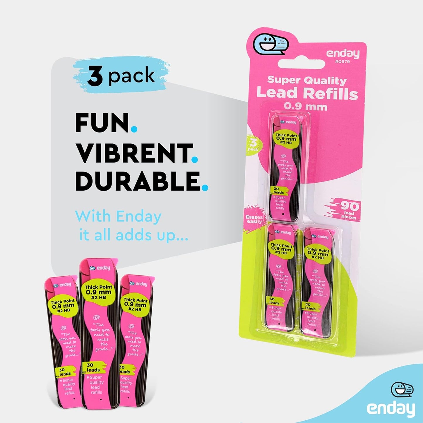 0.9 mm Lead Refill Black, Dark Anti Fading HB #2 Thick Lead Pencil Refill, Break Resistant Automatic Mechanical Pencils Refill, for School Office and Home, 30 Pieces Per Tube, Pack of 3 â€“ by Enday