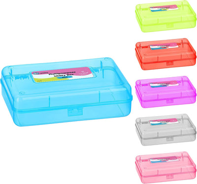 Enday Plastic Pencil Box Case Blue, Multipurpose Storage Organizer, Large Capacity School and Office Supplies with Snap Lid Utility Box, Also Available in Purple, Pink, Red, Green, Grey, 1 Pc