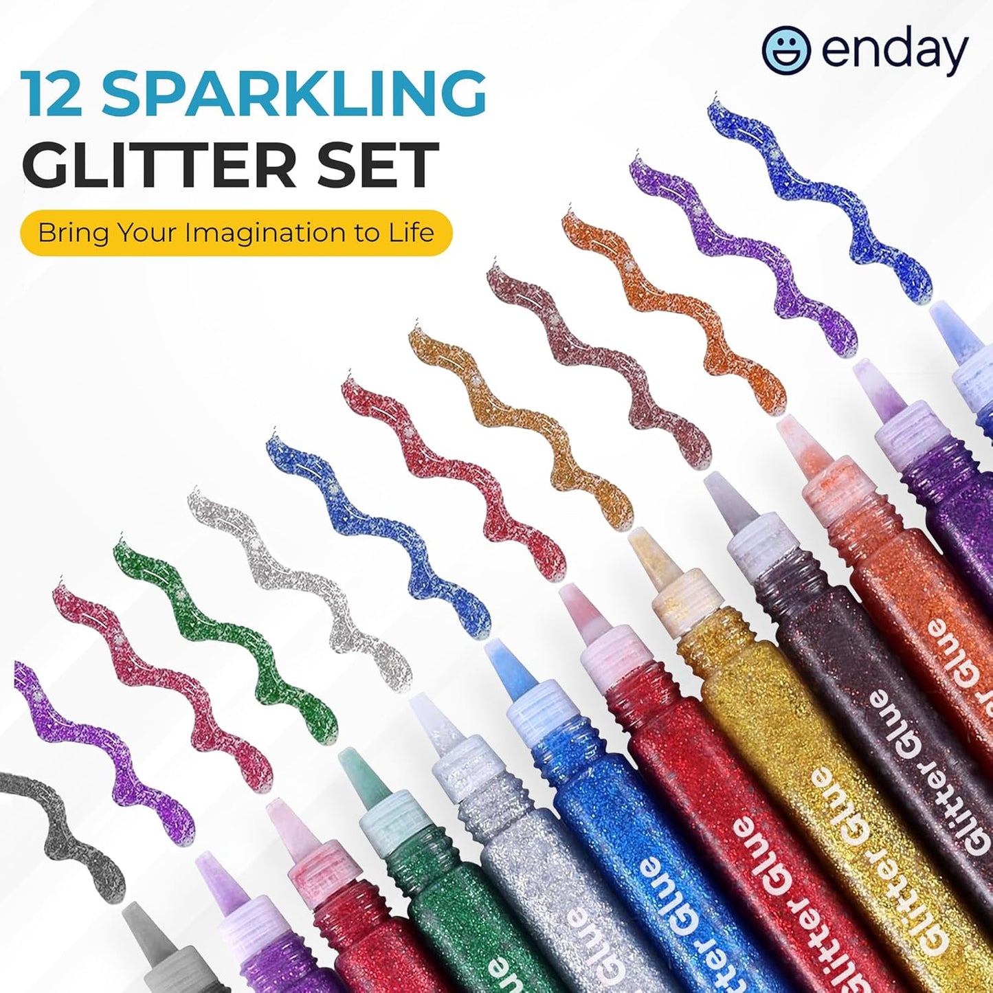 Glitter Glue Pens - 12 Pack Arts & Crafts Glitter Pen, Washable & Non-Toxic, Glitter Glue Pens for Christmas Stockings & Decorating Supplies, 10.5 ML - by Enday