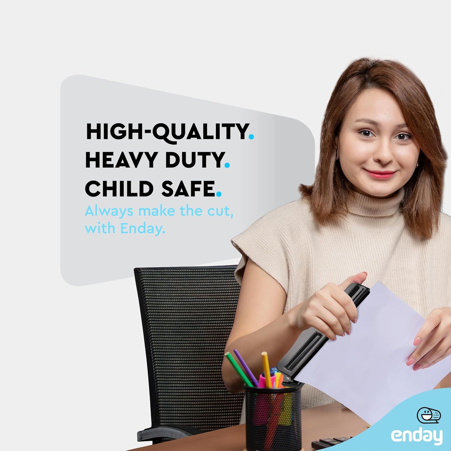 3 Hole Punch Heavy Duty, 3 Ring Hole Puncher for Binder, 10 Sheet Adjustable Paper Punch, Metal Three Hole Punch with Built-in Waste Chip Tray, Desktop 3 Hole Puncher Rubber Base, Black - by Enday