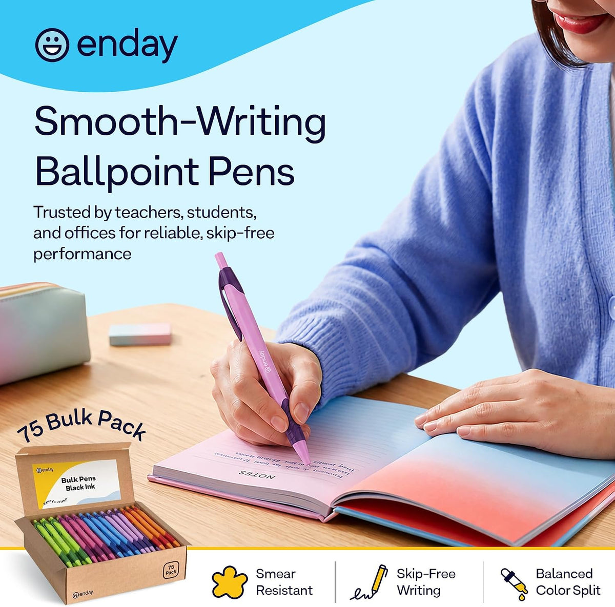 Retractable Ball Point Pens Black Medium Point 75 Pack