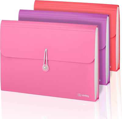 Accordion File Organizer, 7 Pocket Expanding File & Cover Folder with Labels, Plastic Portable Desktop Supplies Letter A4 Paper in Purple, Pink, Red, Multicolor, (3 Pack) â€“ by Enday