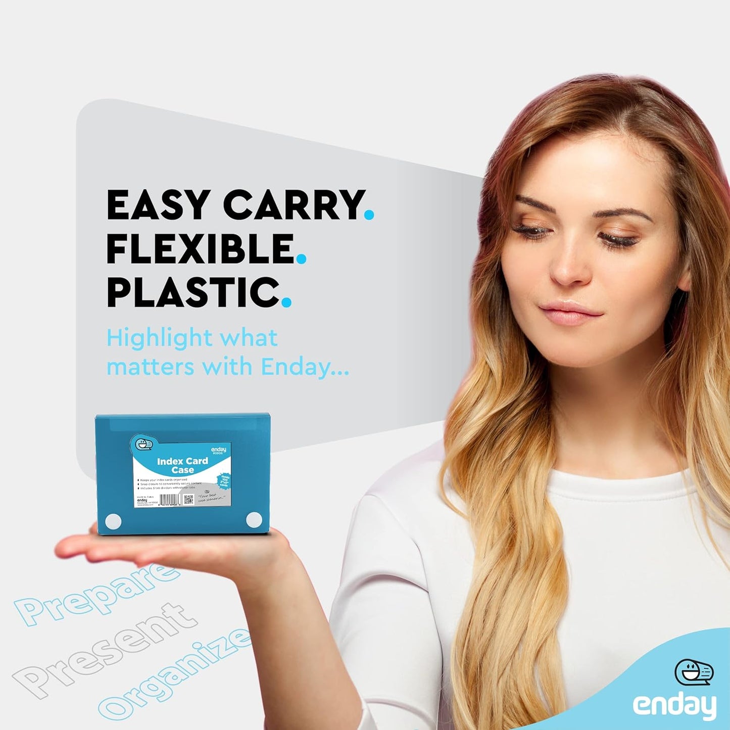 Index Card Holder Blue, 3x5 Note Flash Card Organizer Case, File Box with 5 Dividers, Notecard Box Holds 100 Cards, Also Available in Red, Purple, Green, Pink, Grey, 1 Pack â€“ By Enday