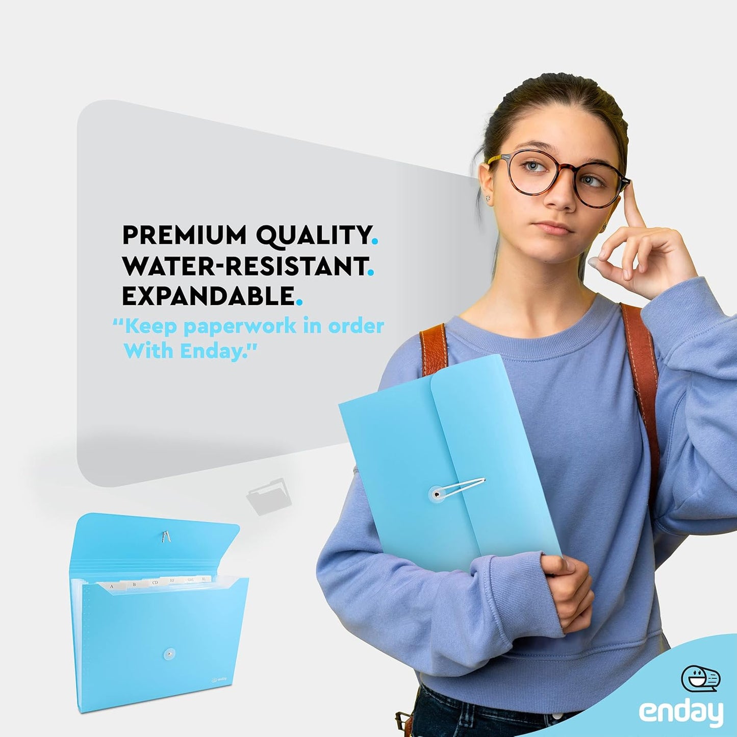 Accordian File Organizer, 7 Pocket Expanding File & Cover Folder with Labels, Plastic Portable Desktop Supplies Letter A4 Paper in Blue and Purple (2 Pack) â€“ by Enday